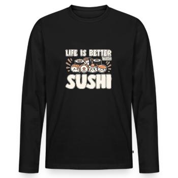 Sushi Lover LIfe Is Better With Sushi - Men's Premium Organic Long Sleeve Shirt - black - Front - Nico (187cm)