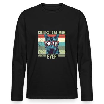 Cat COOLEST CAT MOM retro vintage - Men's Premium Organic Long Sleeve Shirt - black - Front - Nico (187cm)
