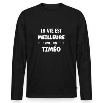 Timo - T-shirt manches longues Premium bio Homme - noir - Devant - Nico (187cm)