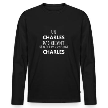 Charles - T-shirt manches longues Premium bio Homme - noir - Devant - Nico (187cm)