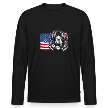 Landseer America Flag Dog Dogs Wilsigns - Men's Premium Organic Long Sleeve Shirt - black - Front - Nico (187cm)