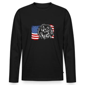Pekingese America Flag Dog Dogs Wilsigns - Men's Premium Organic Long Sleeve Shirt - black - Front - Nico (187cm)