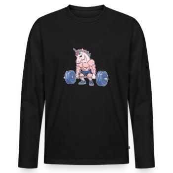 Sport Einhorn Gym Fitness Geschenkidee - Männer Premium Bio Langarmshirt - Schwarz - Vorne - Nico (187cm)