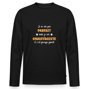 Je ne suis pas parfait mais chauffagiste - T-shirt manches longues Premium bio Homme - noir - Devant - Nico (187cm)