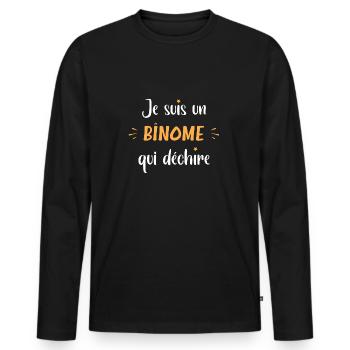 Je suis un binome qui déchire - T-shirt manches longues Premium bio Homme - noir - Devant - Nico (187cm)