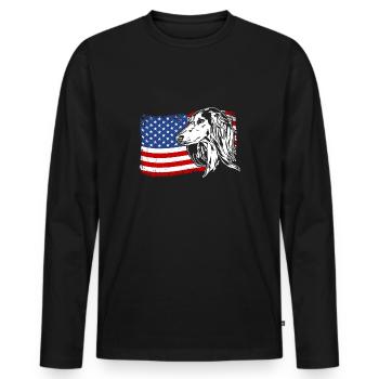 Saluki America Flag Dog Dogs Wilsigns - Men's Premium Organic Long Sleeve Shirt - black - Front - Nico (187cm)