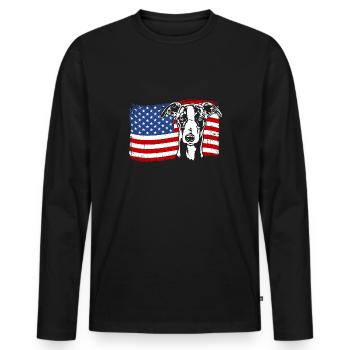 Whippet America Flag Dogs Dog Wilsigns - Men's Premium Organic Long Sleeve Shirt - black - Front - Nico (187cm)