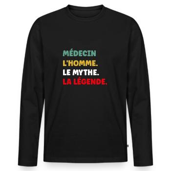 médecin - T-shirt manches longues Premium bio Homme - noir - Devant - Nico (187cm)