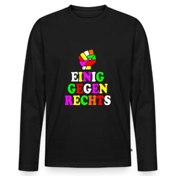 Einig gegen rechts - Männer Premium Bio Langarmshirt - Schwarz - Vorne - Nico (187cm)