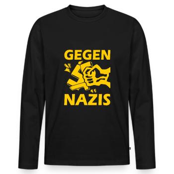 Gegen nazis - Männer Premium Bio Langarmshirt - Schwarz - Vorne - Nico (187cm)