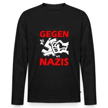 Against nazis fist - Men's Premium Organic Long Sleeve Shirt - black - Front - Nico (187cm)