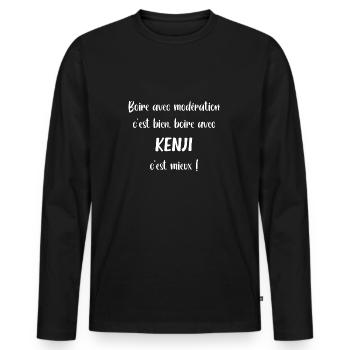 Boire avec kenji - T-shirt manches longues Premium bio Homme - noir - Devant - Nico (187cm)