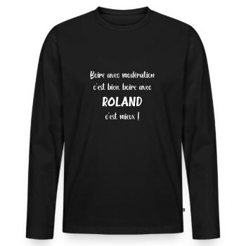 Boire avec roland - T-shirt manches longues Premium bio Homme - noir - Devant - Nico (187cm)