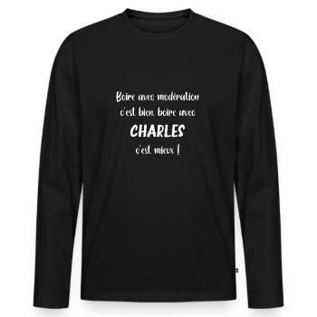 Charles - T-shirt manches longues Premium bio Homme - noir - Devant - Nico (187cm)