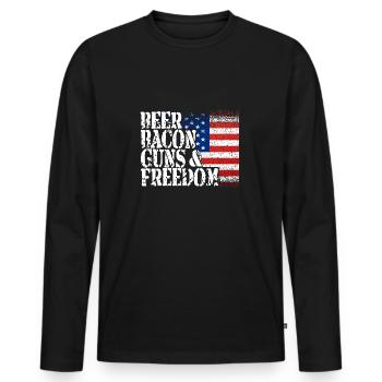 4. Juli: Bier, Speck, Pistole und Freiheit - Männer Premium Bio Langarmshirt - Schwarz - Vorne - Nico (187cm)