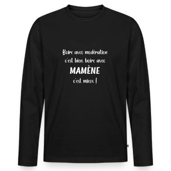 Boire avec mamène - T-shirt manches longues Premium bio Homme - noir - Devant - Nico (187cm)