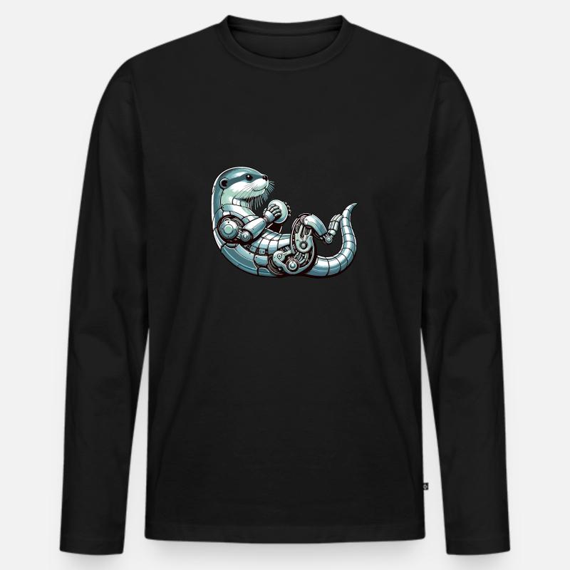 Otter Roboter, Robootter, Roboter-Otter - Männer Premium Bio Langarmshirt - Schwarz