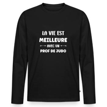 Prof de judo - T-shirt manches longues Premium bio Homme - noir - Devant - Nico (187cm)