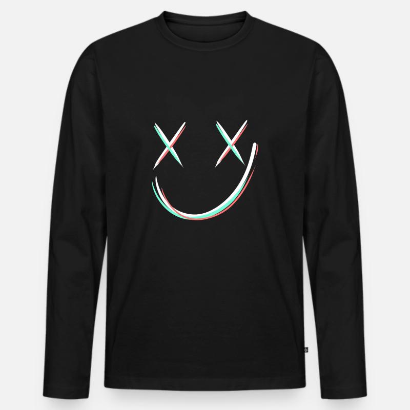 Smile mit x Augen - Männer Premium Bio Langarmshirt - Schwarz