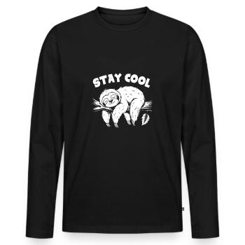 Lustiges Faultier bleib cool das ist wichtig - Männer Premium Bio Langarmshirt - Schwarz - Vorne - Nico (187cm)