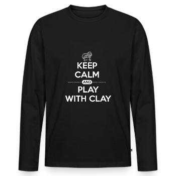 Poterie Céramique Ton Shirt Keep Calm Play Clay - T-shirt manches longues Premium bio Homme - noir - Devant - Nico (187cm)