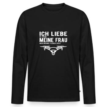 Ich Liebe meine Frau Drohne Fliegen lässt - Männer Premium Bio Langarmshirt - Schwarz - Vorne - Nico (187cm)