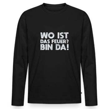 Wo Ist Das Feuer? Bin Da! - Männer Premium Bio Langarmshirt - Schwarz - Vorne - Nico (187cm)