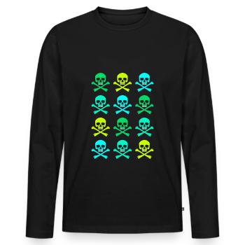 Totenkopf / Muster / Grün - Männer Premium Bio Langarmshirt - Schwarz - Vorne - Nico (187cm)