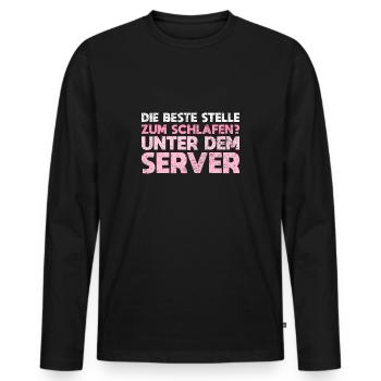 Die Beste Stelle Zum Schlafen? Unter Dem Server - Männer Premium Bio Langarmshirt - Schwarz - Vorne - Nico (187cm)