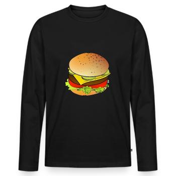 Drôle de chemise de hamburger - T-shirt manches longues Premium bio Homme - noir - Devant - Nico (187cm)