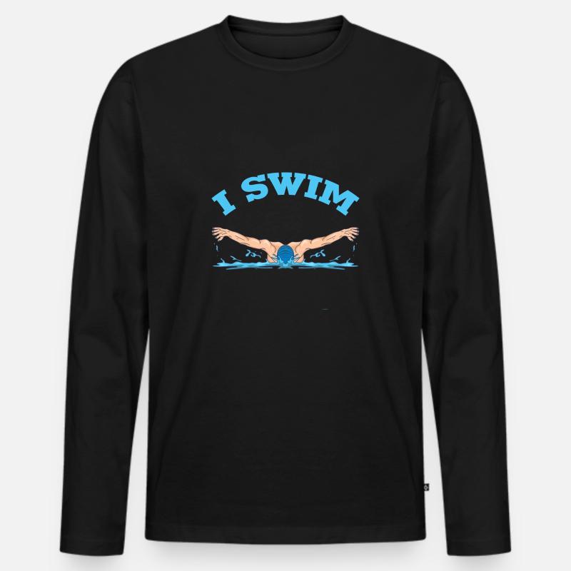 Ich schwimme - Männer Premium Bio Langarmshirt - Schwarz
