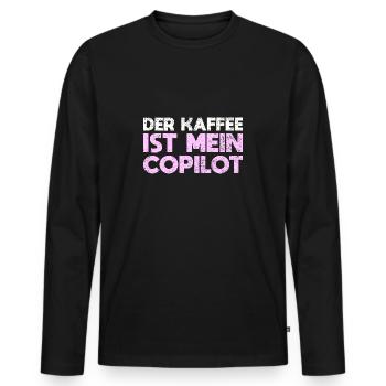 Der Kaffee Ist Mein Copilot - Männer Premium Bio Langarmshirt - Schwarz - Vorne - Nico (187cm)