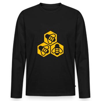 Bees in honeycombs. Beekeeper Symbol - Men's Premium Organic Long Sleeve Shirt - black - Front - Nico (187cm)