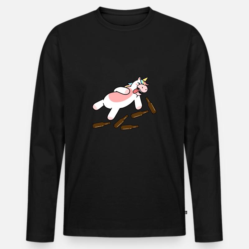 Betrunkenes Einhorn - Männer Premium Bio Langarmshirt - Schwarz