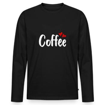 Liebe Kaffee | Kaffeeliebhaber - Männer Premium Bio Langarmshirt - Schwarz - Vorne - Nico (187cm)