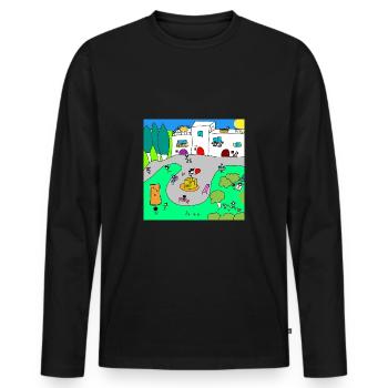 Kuoro village - Men's Premium Organic Long Sleeve Shirt - black - Front - Nico (187cm)