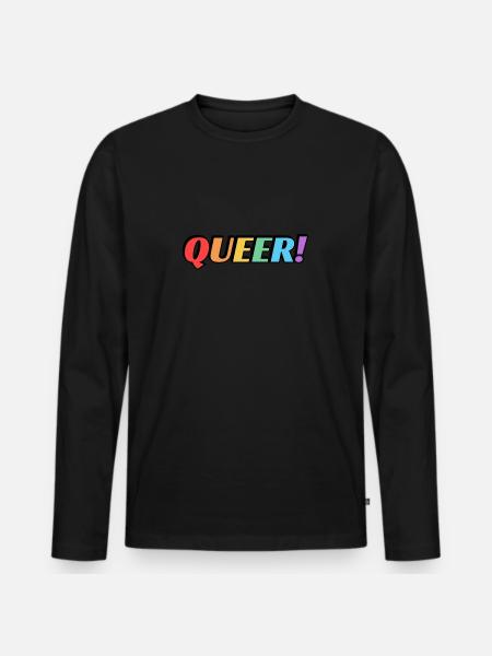 Queer rainbow text - Men's Premium Organic Long Sleeve Shirt - black