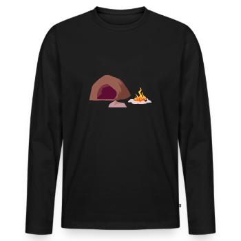 Höhle Feuer Steinzeit Urmensch - Männer Premium Bio Langarmshirt - Schwarz - Vorne - Nico (187cm)
