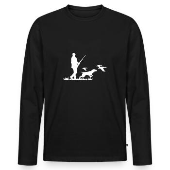 Jagdhund Jäger Waidmann Jagd Symbol Silhouette - Männer Premium Bio Langarmshirt - Schwarz - Vorne - Nico (187cm)