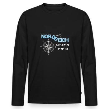 Norddeich Ostfriesland Nordsee Koordinaten NDD - Männer Premium Bio Langarmshirt - Schwarz - Vorne - Nico (187cm)
