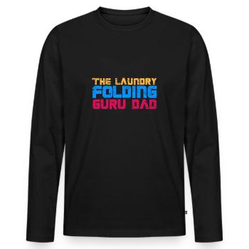 Le papa gourou du pliage de linge - T-shirt manches longues Premium bio Homme - noir - Devant - Nico (187cm)