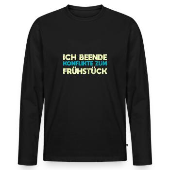 Ich Beende Konflikte Zum Frühstück - Männer Premium Bio Langarmshirt - Schwarz - Vorne - Nico (187cm)