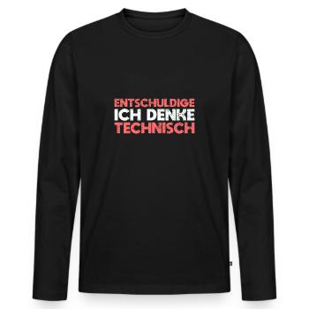 Entschuldige, Ich Denke Technisch - Männer Premium Bio Langarmshirt - Schwarz - Vorne - Nico (187cm)