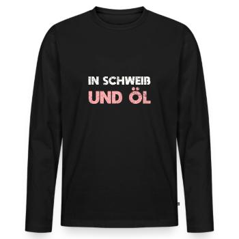 In Schweiß Und Öl - Männer Premium Bio Langarmshirt - Schwarz - Vorne - Nico (187cm)