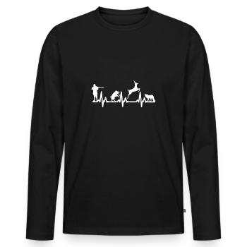 chasse chasseur battement de coeur sanglier cerf renard - T-shirt manches longues Premium bio Homme - noir - Devant - Nico (187cm)
