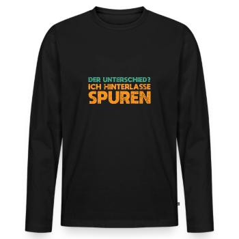 Der Unterschied? Ich Hinterlasse Spuren - Männer Premium Bio Langarmshirt - Schwarz - Vorne - Nico (187cm)