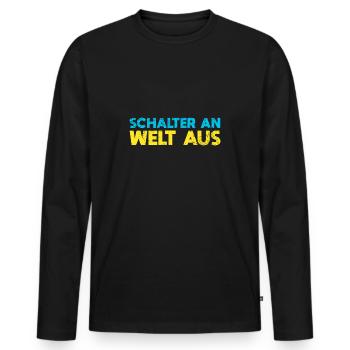 Schalter An, Welt Aus - Männer Premium Bio Langarmshirt - Schwarz - Vorne - Nico (187cm)