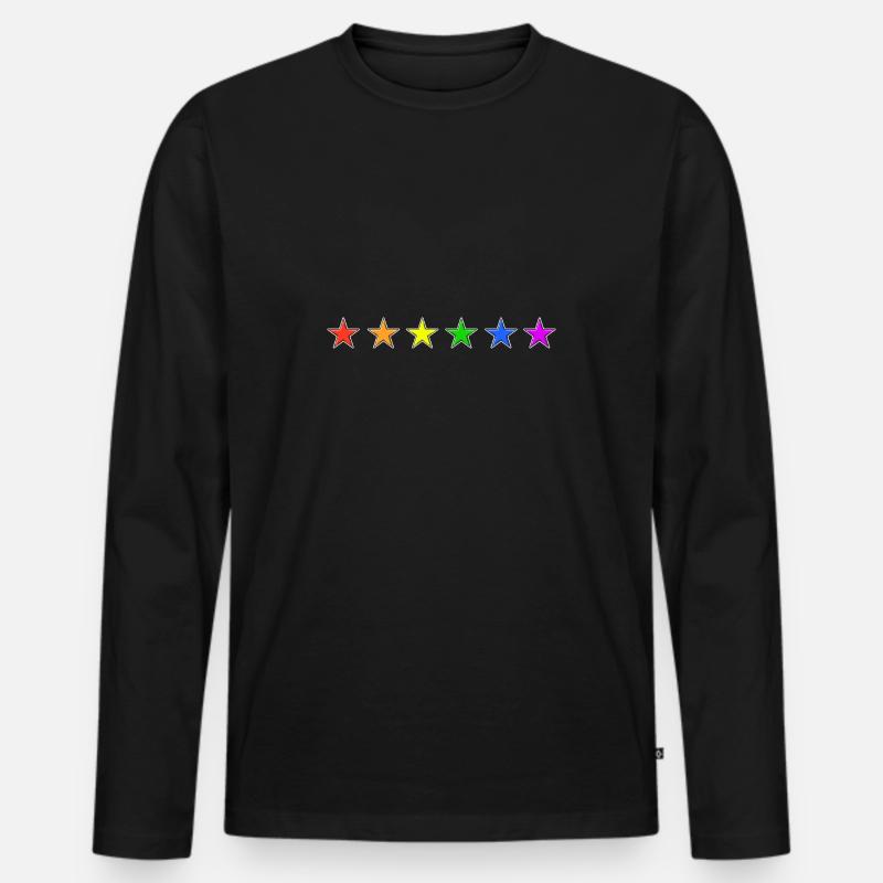 Sterne Regenbogen-Farben - Männer Premium Bio Langarmshirt - Schwarz