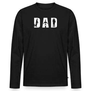 Père Papa Fête des Pères Pilote Avion Cadeau Cool - T-shirt manches longues Premium bio Homme - noir - Devant - Nico (187cm)