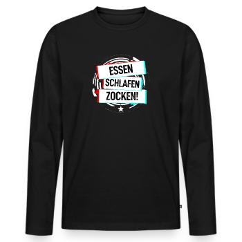 Essen Schlafen Zocken! - Männer Premium Bio Langarmshirt - Schwarz - Vorne - Nico (187cm)